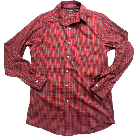 Lauren Ralph Lauren Mens Button Front Plaid Shirt-Red/Black-size 34/35-GUC - Picture 1 of 5